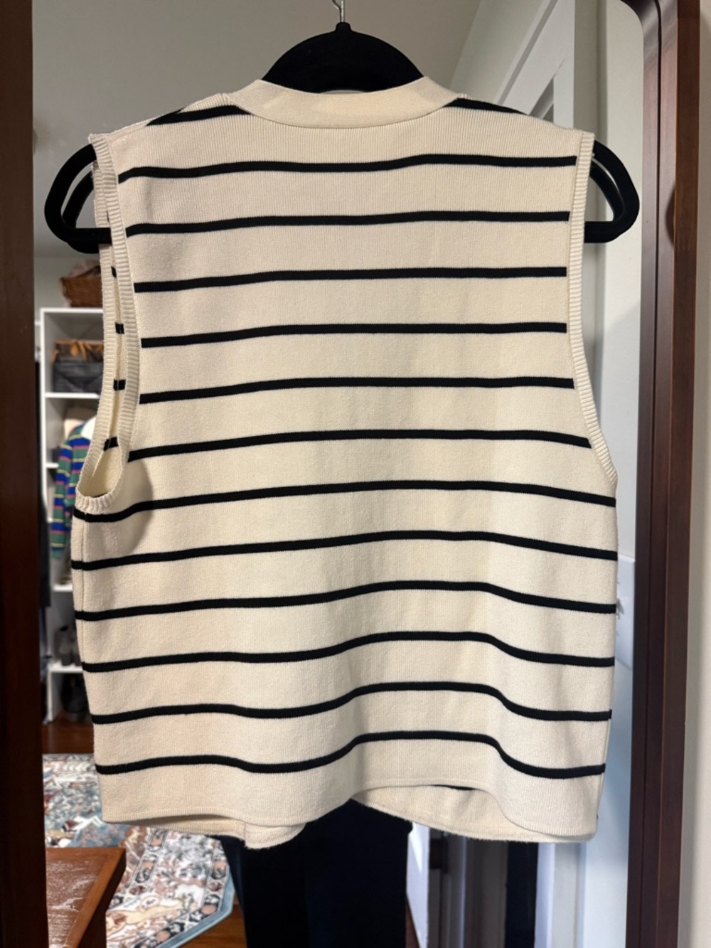 Commense Cream and Black Striped Button-Up Knit Vest - Picture 4 of 4